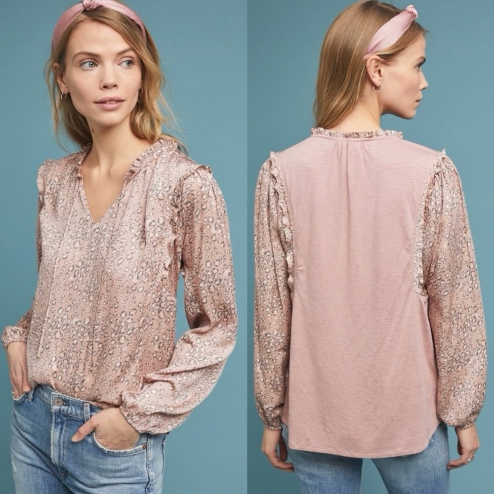 Anthropologie Dolan Left Coast Miramar Blush Animal Print Blouse | XS